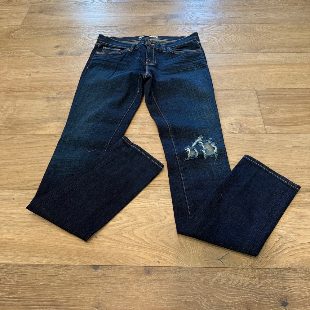 J Brand Dark Blue Distressed Straight Leg Jeans